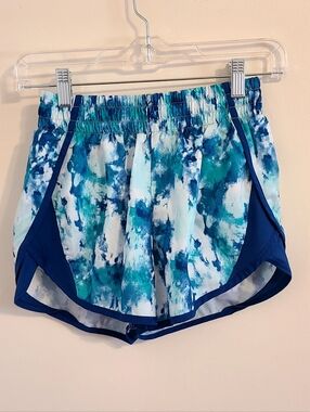 Athletic Works Blue Teal Watercolor Print Athletic Shorts